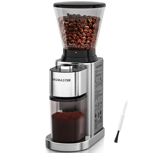 Aromaster Burr Grinder 48 Settings Anti-Static Silver