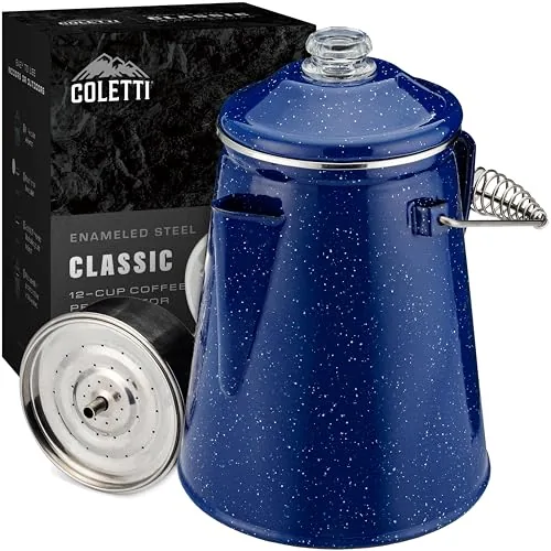 COLETTI Classic Blue Enamel Percolator 12-Cup Campfire Pot