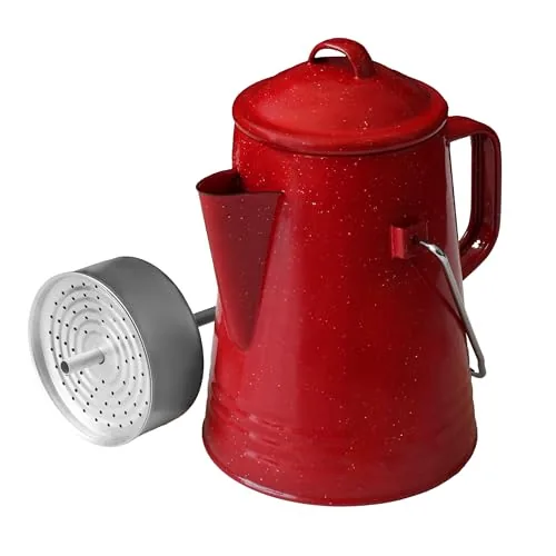 Grip Enamel Steel Camp Percolator 8-Cup Red
