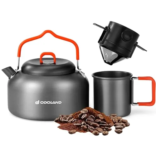 Odoland 1.2L Camping Coffee Pot Set with Mug and Filter