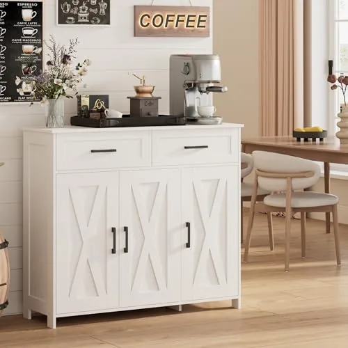 Homhedy Sideboard Buffet Cabinet with Drawers White