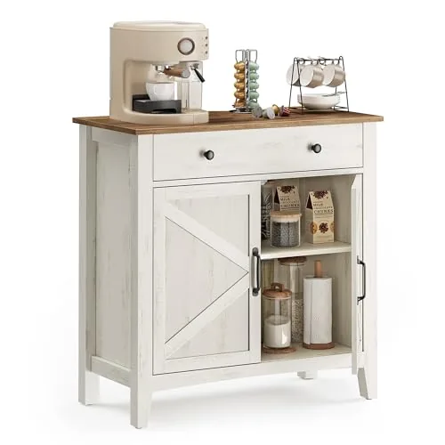 VASAGLE LIRY Buffet Cabinet Rustic White Honey Brown