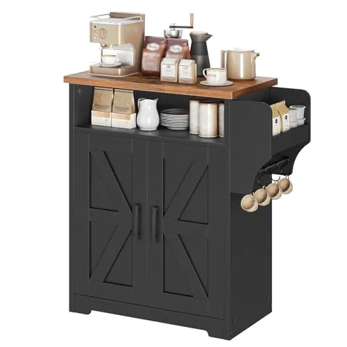 YATINEY KF22BR Farmhouse Coffee Bar Cabinet with Wall Shelf