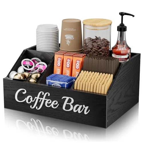 WooOrganix Coffee Station Organizer with Adjustable Dividers