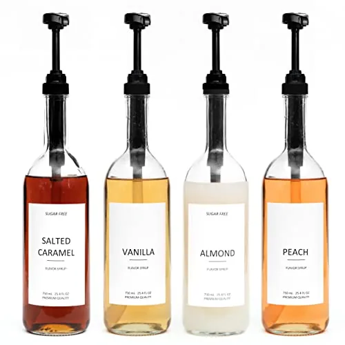 Demi's Home 750ml Glass Coffee Syrup Dispensers 4-Pack