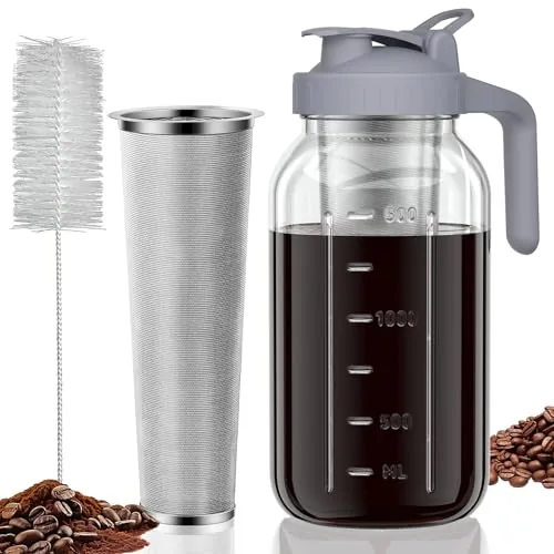 JunVpic 64oz Cold Brew Mason Jar with Steel Filter