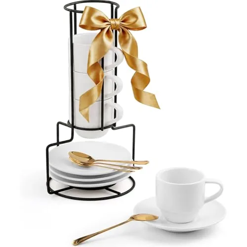 Lareina 3oz Ceramic Espresso Cups Set of 4 with Stand