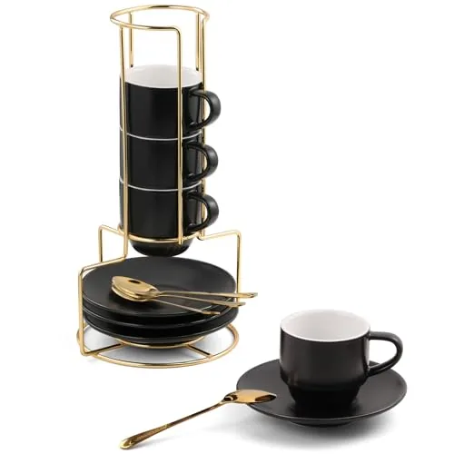 Lareina 4-Piece Ceramic Espresso Set with Stand