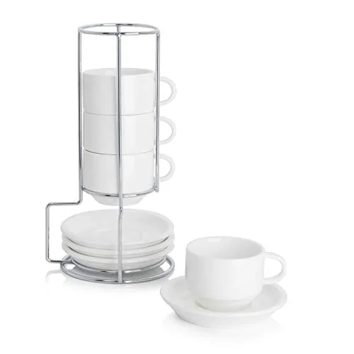 Sweese 2.5oz Porcelain Espresso Cups with Stand Set of 4