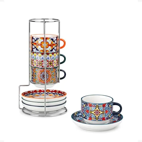 Vancasso Bohemian Espresso Cups Set of 4 with Stand