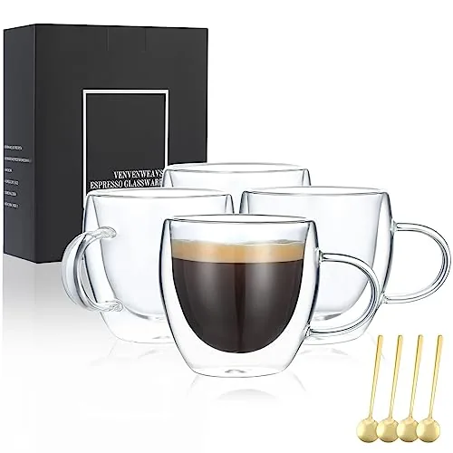 VENVENWEAVS Double Wall Borosilicate Espresso Cups Set of 4