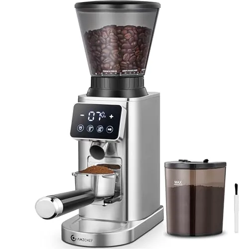 AMZCHEF Conical Burr Grinder 48 Settings LED Panel