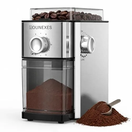 Rounexes Flat Burr Grinder 17-Setting Electric