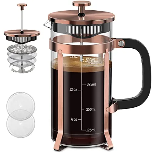 QUQIYSO French Press 21oz Borosilicate Glass Copper