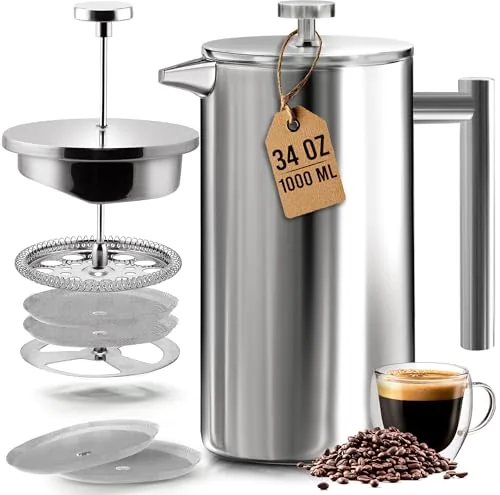 Utopia Kitchen 34 oz Stainless French Press Double Wall