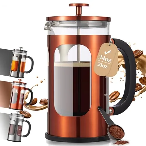 Veken 34oz French Press No-Plastic Borosilicate Glass