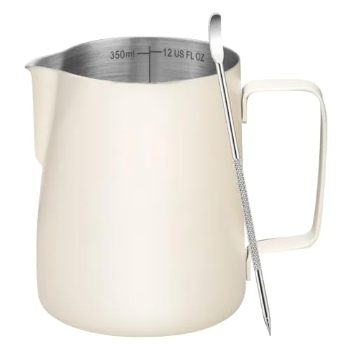 Amrules 12oz Stainless Steel Frothing Pitcher with Latte Pen