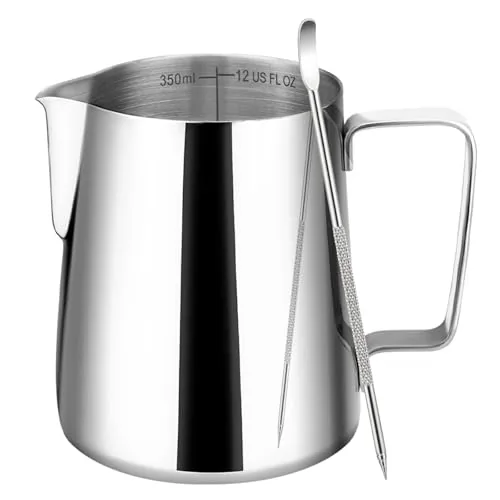 Amrules 12oz Stainless Steel Milk Pitcher with Latte Pen