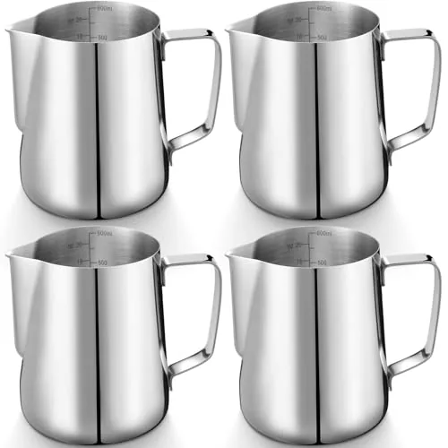 Honeydak 4-Pack 20oz Stainless Steel Milk Frothing Pitchers