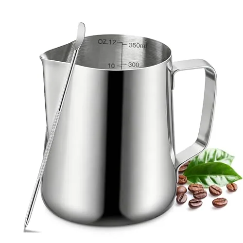 UMUACCAN 350ml Stainless Steel Frothing Pitcher with Art Pen