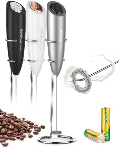 SIMPLETASTE Handheld Milk Frother with Stand, Battery Powered