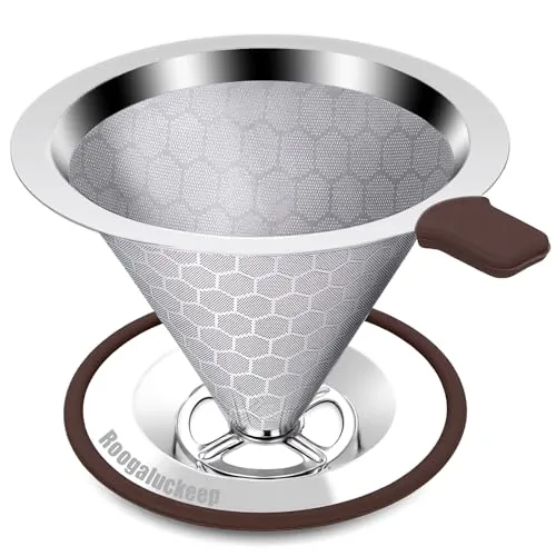 Roogaluckeep 600 Mesh Stainless Pour Over Dripper 1-2 Cup
