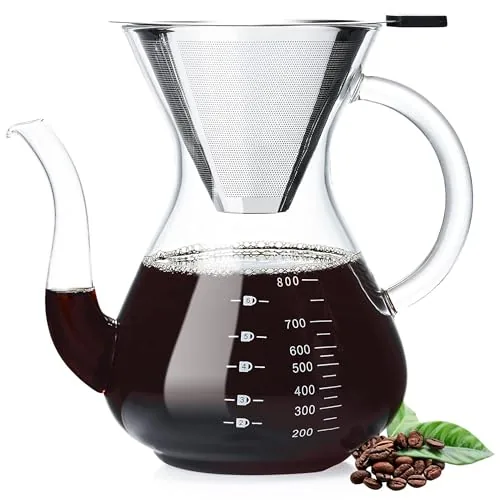 Unbreakable Pour Over Coffee Maker 27oz Double SS Filter