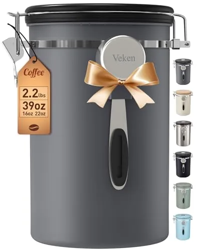 Veken 39oz Airtight Stainless Steel Coffee Canister Gray