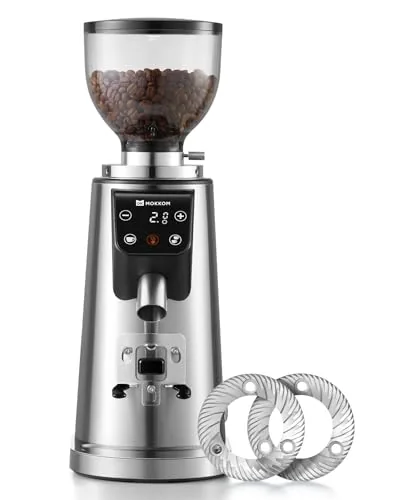 MOKKOM 64mm Flat Burr Grinder 100-Setting Electric