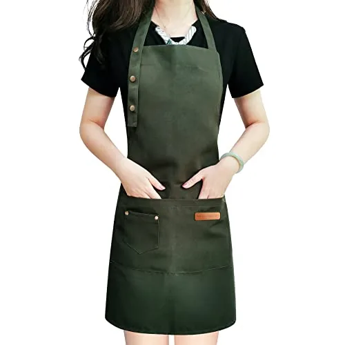 LOYGLIF Canvas Cotton Bib Apron Adjustable Unisex Green