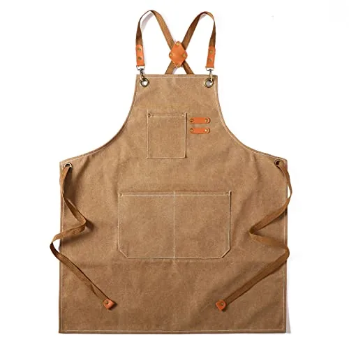 Tosewever Canvas Cross-Back Chef Apron Cappuccino Brown