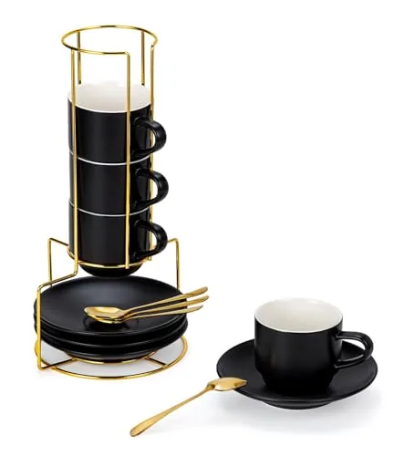 Lareina 8oz Matte Porcelain Cappuccino Set with Stand