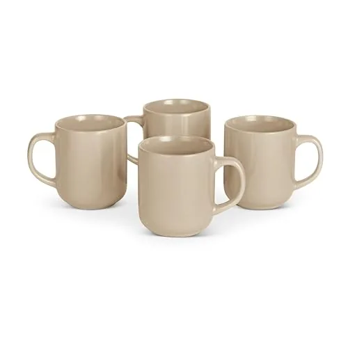 Amazon Basics Stoneware Coffee Mugs 16oz 4-Pack Linen Gray