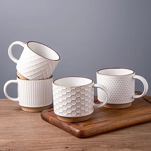 GBhome 12oz Stackable Ceramic Coffee Mugs Set of 4
