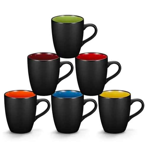 Qipecedm 6-Pack Matte Black Porcelain Mugs 12oz