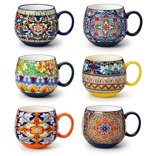 vancasso Boho Ceramic Coffee Mugs Set of 6, 18oz