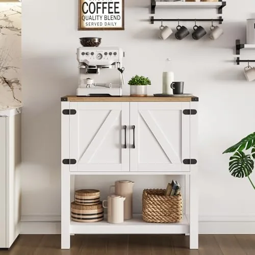 Mufico Console Table Coffee Bar Cabinet 31.5in White