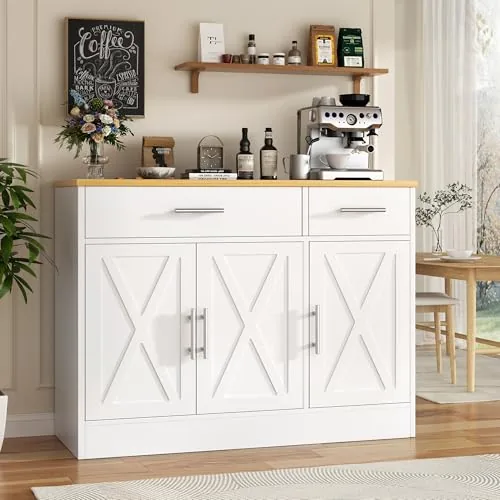 Vongrasig 43in Farmhouse Buffet Cabinet White Storage