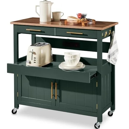 Best Choice Products 36in Rolling Kitchen Island with Power Outlets