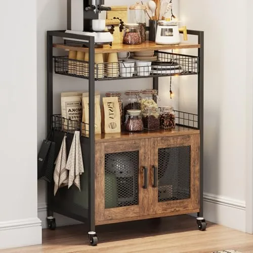 Hencawima 3-Tier Coffee Bar Cabinet on Wheels 35.9"