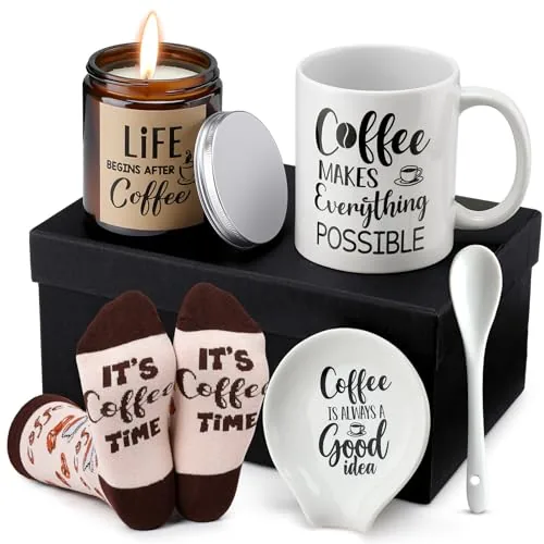 Vabean 5-Piece Coffee Gift Basket with Mug and Candle