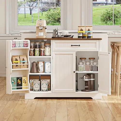 Gizoon Coffee Bar Cabinet White Rustic Storage Sideboard