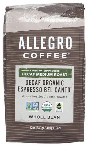 Allegro Decaf Organic Espresso Bel Canto Whole Bean 12oz