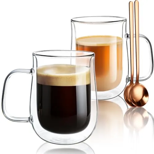 COMOME 16oz Double Wall Borosilicate Glass Mugs Set of 2