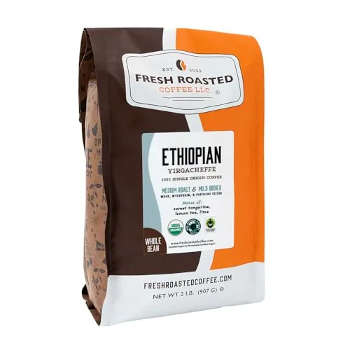 Fresh Roasted Coffee Organic Ethiopian Yirgacheffe Light Roast 2lb