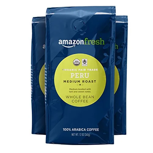 Amazon Fresh Organic Fair Trade Peru Whole Bean Coffee Medium Roast