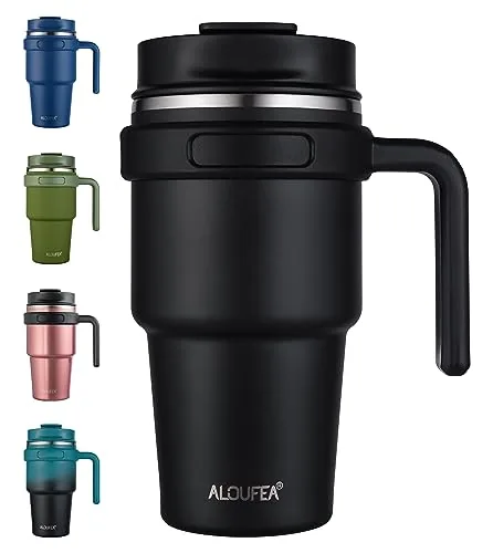 ALOUFEA 20oz Insulated Travel Mug with Handle and Straw
