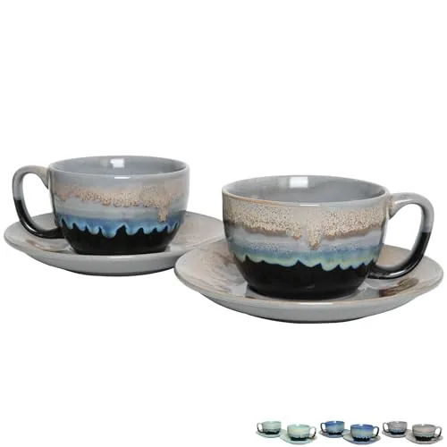 Bosmarlin Ceramic Cup and Saucer Set Reactive Glaze