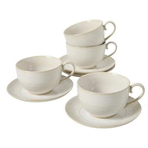 Feenmai 12oz Ceramic Cappuccino Cup and Saucer Set of 4