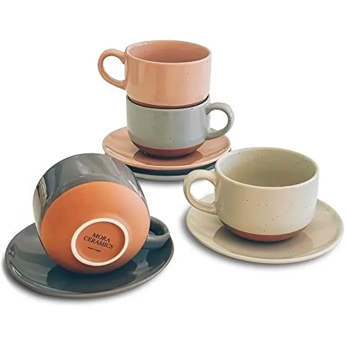 Mora Ceramics 8oz Cappuccino Mug Set of 4 with Saucers